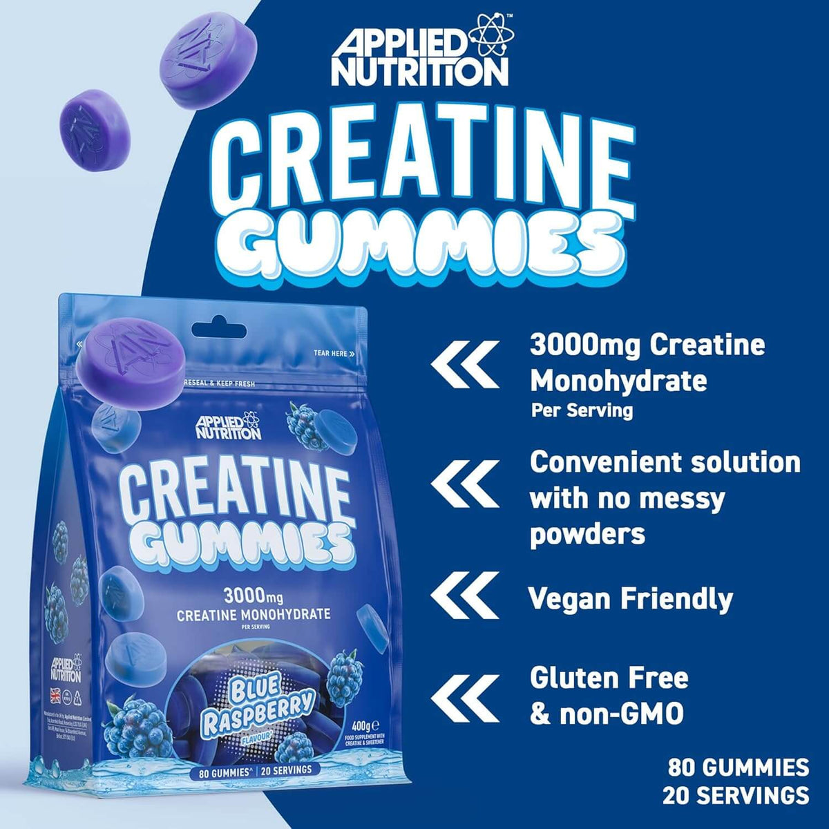 Applied Nutrition Creatine Gummies - 3000 mg Creatina Monohidratada (80 Gummies)