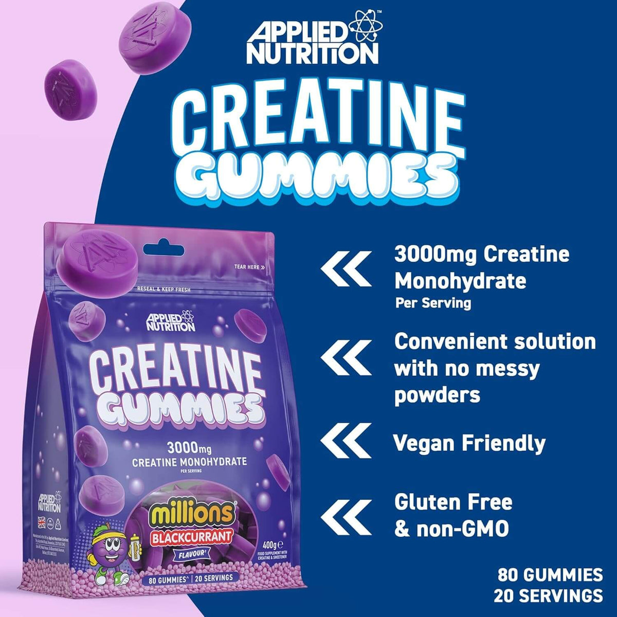 Applied Nutrition Creatine Gummies - 3000 mg Creatina Monohidratada (80 Gummies)