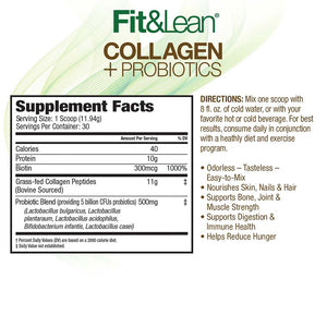 Fit & Lean Collagen + Probiotics Colageno 30 Servicios Colágeno onelastrep.cl