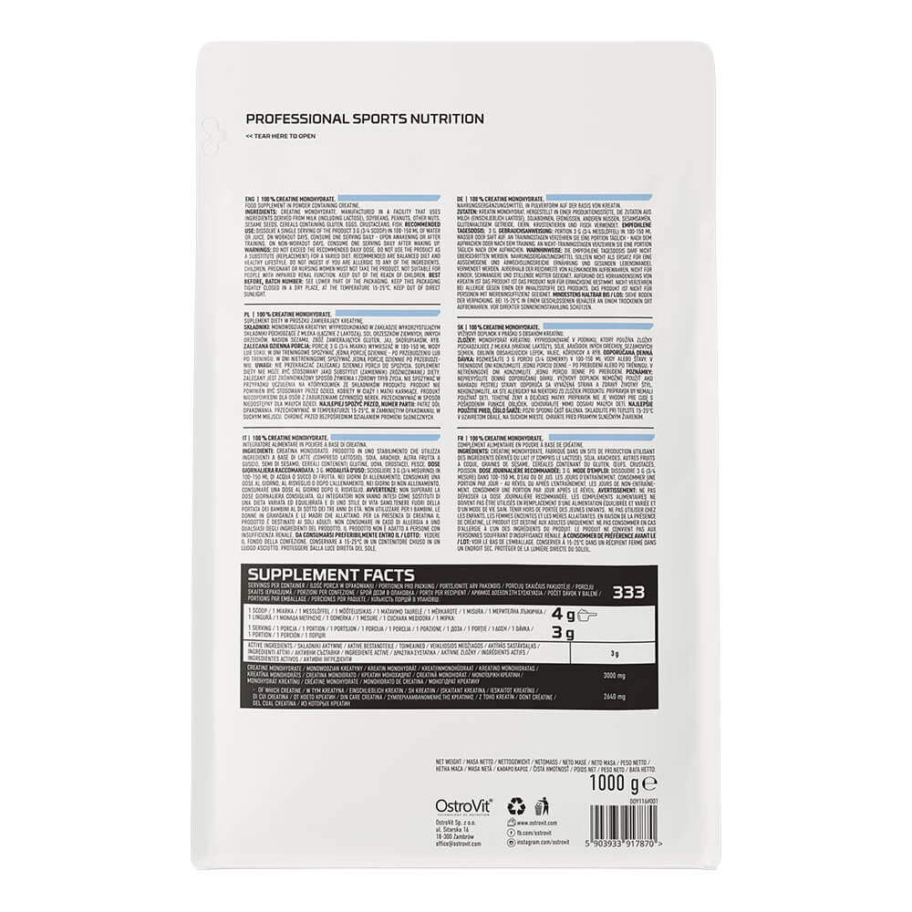 Creatina OstroVit 100% Creatine Monohydrate 1000 Gr Natural 
onelastrep.cl