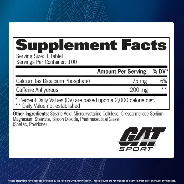 GAT Sport Caffeine - 200 mg de Energía Pura [100 Tabletas]