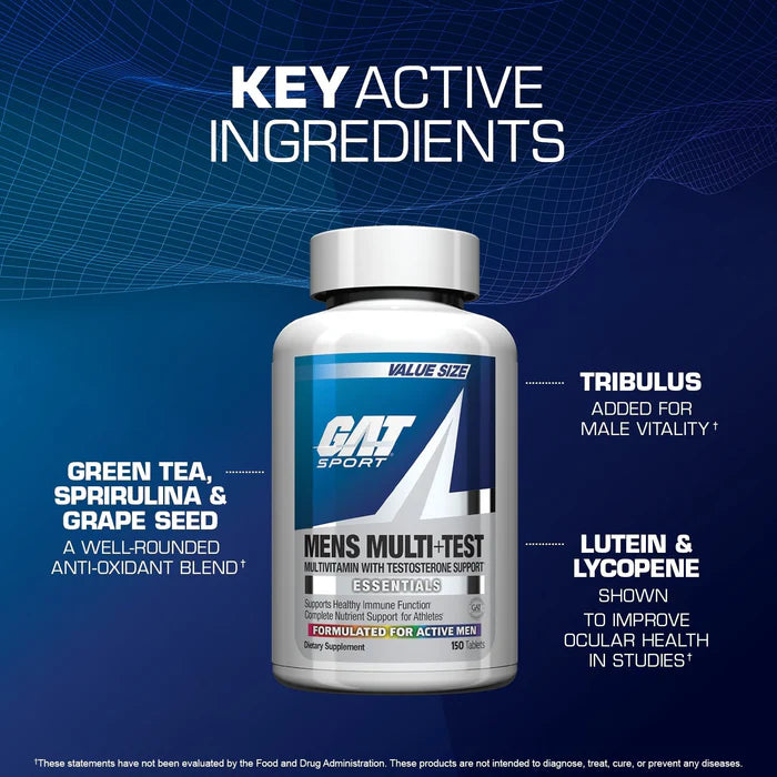 GAT Sport Men’s Multi+Test – Multivitamínico + Potenciador Testosterona [150 Tabletas]