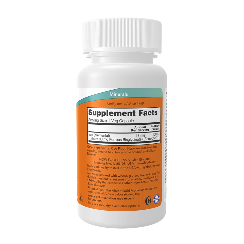 NOW Foods Iron 18 mg - 120 Capsulas Veganas