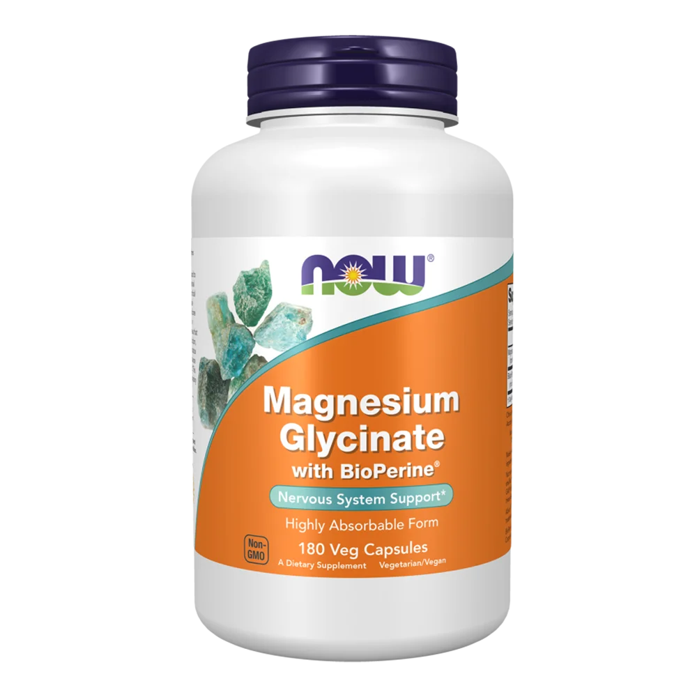 NOW Foods Magnesium Glycinate with BioPerine® - 180 Capsules Veganas