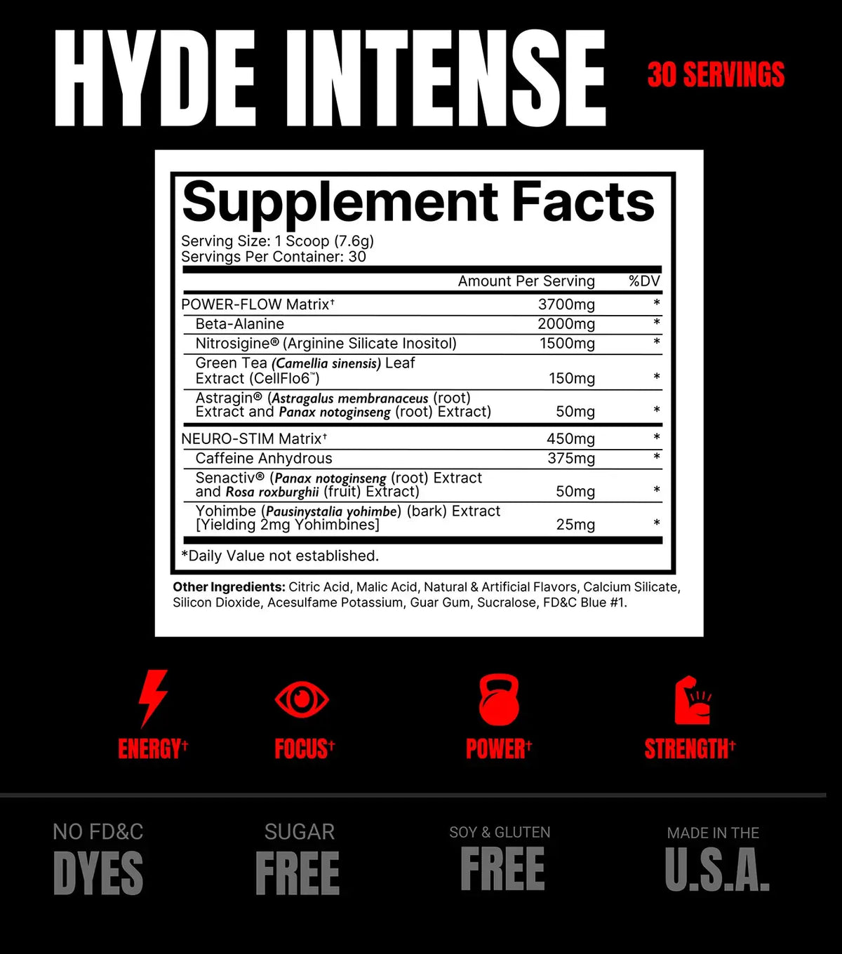 ProSupps Hyde OG Pre-Workout 30 Servicios Información Nutricional One Last Rep
onelastrep.cl