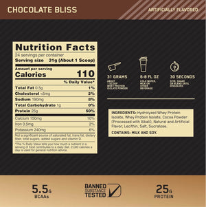 Optimum Nutrition Gold Standard 100% Isolate – Proteína de Suero Hidrolizada 24 Servicios