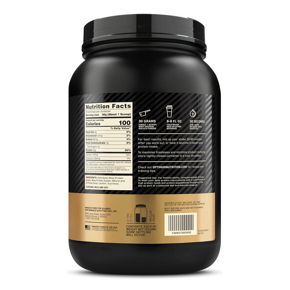 Optimum Nutrition Gold Standard 100% Isolate – Proteína de Suero Hidrolizada 24 Servicios
