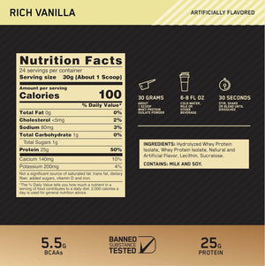 Optimum Nutrition Gold Standard 100% Isolate – Proteína de Suero Hidrolizada 24 Servicios