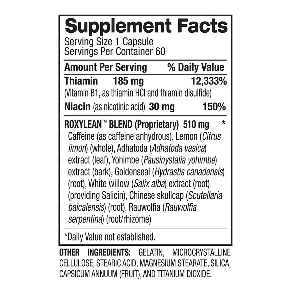 Bpi Sports Roxylean Quemador de Grasa 60 Capsulas Quemador de Grasa Termogénico Informacion Nutricional onelastrep.cl