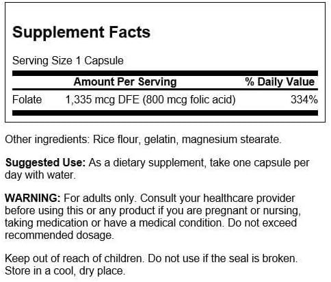 Swanson Folic Acid - 800 mcg [250 Capsulas Veganas]