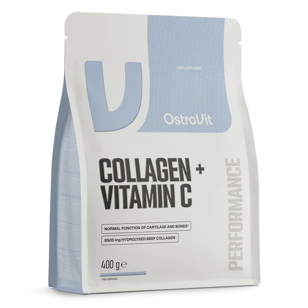 Bolsa de colágeno hidrolizado con vitamina C OstroVit 400 g sabor natural sin sabor en ángulo