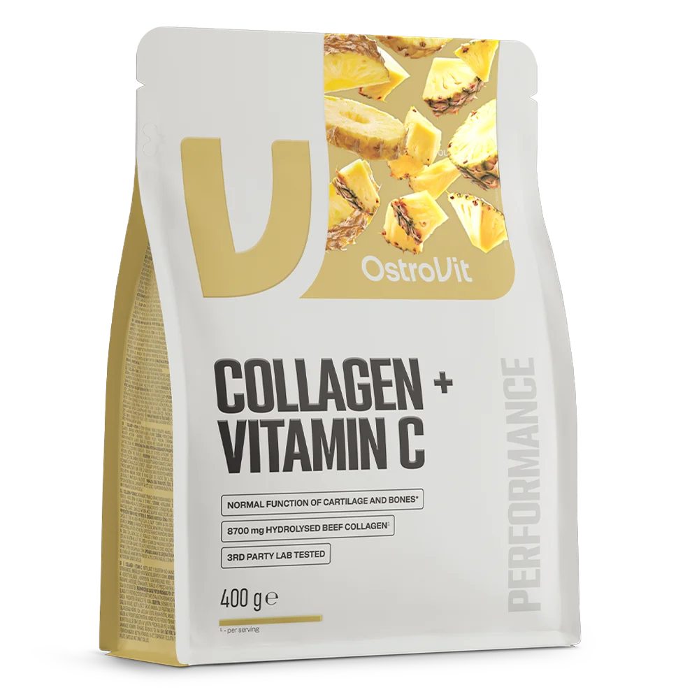 Bolsa de colágeno con vitamina C en polvo OstroVit 400 g sabor piña en ángulo