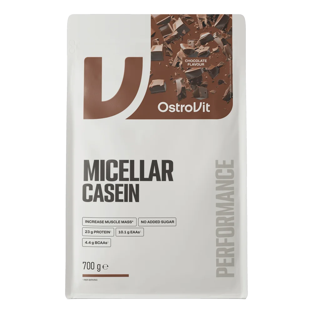 Vista frontal del empaque de OstroVit Caseína Micelar 700 g sabor chocolate