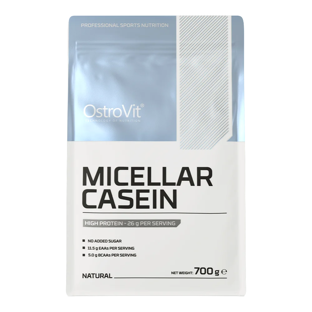 Vista frontal del empaque de OstroVit Caseína Micelar 700 g versión natural pure