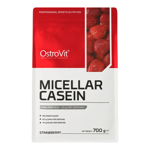 Vista frontal del empaque de OstroVit Caseína Micelar 700 g sabor strawberry