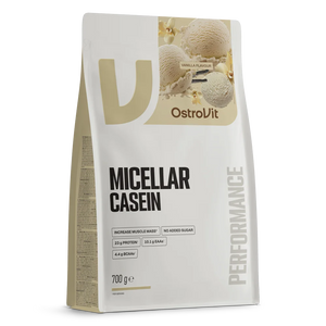 Bolsa de caseína micelar OstroVit Micellar Casein 700 g sabor vainilla en ángulo
