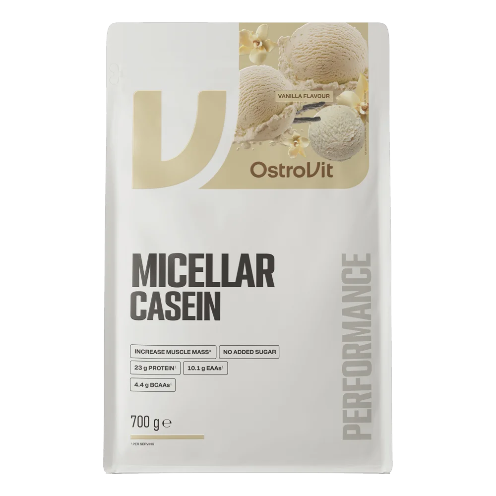 Vista frontal del empaque de OstroVit Caseína Micelar 700 g sabor vainilla
