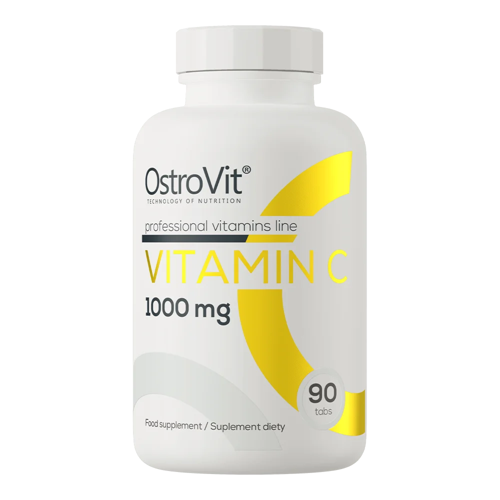 Frasco de OstroVit Vitamina C 1000 mg de 90 tabletas vista frontal