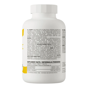 Etiqueta trasera con información nutricional e ingredientes de OstroVit Vitamina C 1000 mg