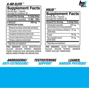 Bpi Sports A-HD Elite / Solid Aumento Natural Testosterona 30 Cápsulas Precursor Natural Testosterona onelastrep.cl