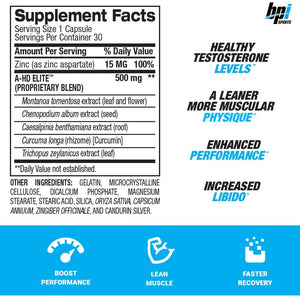 Bpi Sports A-HD Elite Aumento Natural Testosterona 30 Cápsulas Precursor Natural Testosterona onelastrep.cl