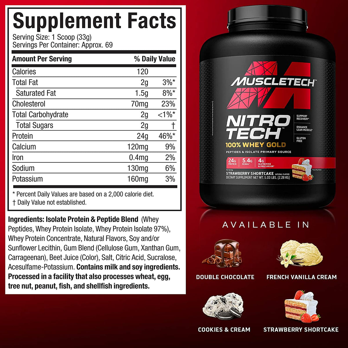 Muscletech Nitro-Tech 100% Whey Gold 5 Lb Proteínas onelastrep.cl