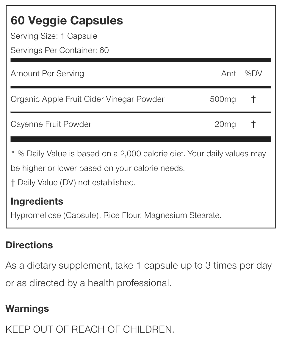 USN Apple Cider Vinegar 60 Capsulas Vinagre de Sidra de Manzana onelastrep.cl