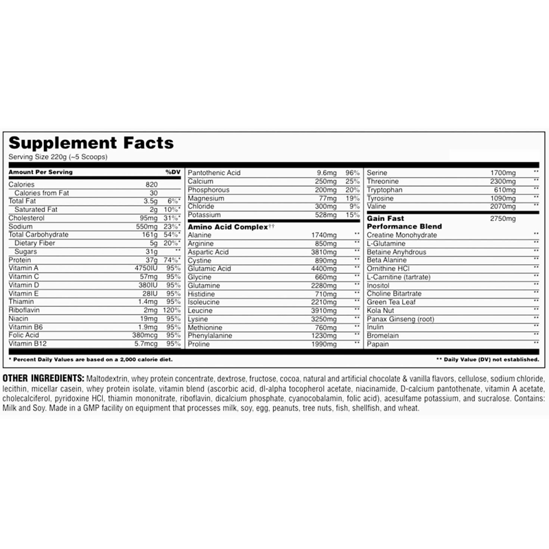 Universal Nutrition Gain Fast Ganador de Masa 5.1 Lb Ganador de Masa onelastrep.cl